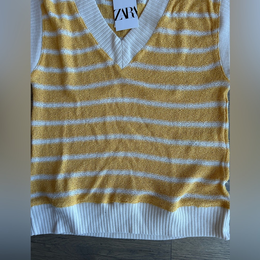 Zara Mustard and Cream Knit Sweater Vest NWT - Picture 4 of 4